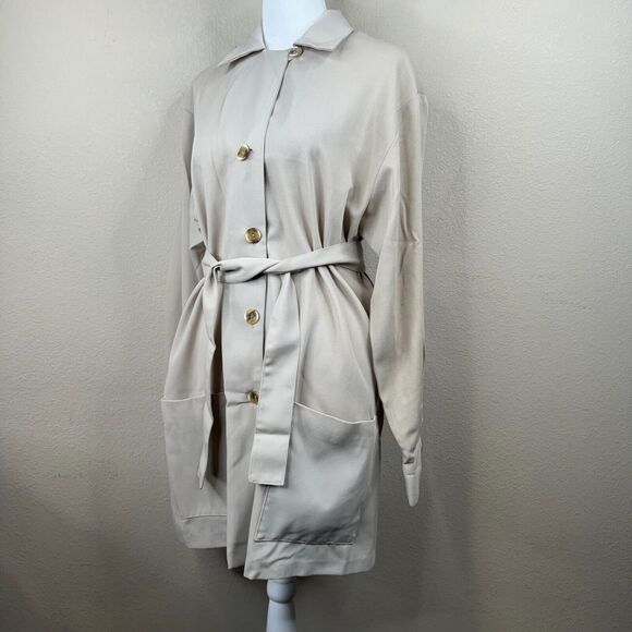 Ego Women's Button Front Trench Coat Tie‎ Waist Long Sleeve Gray - Picture 1 of 15